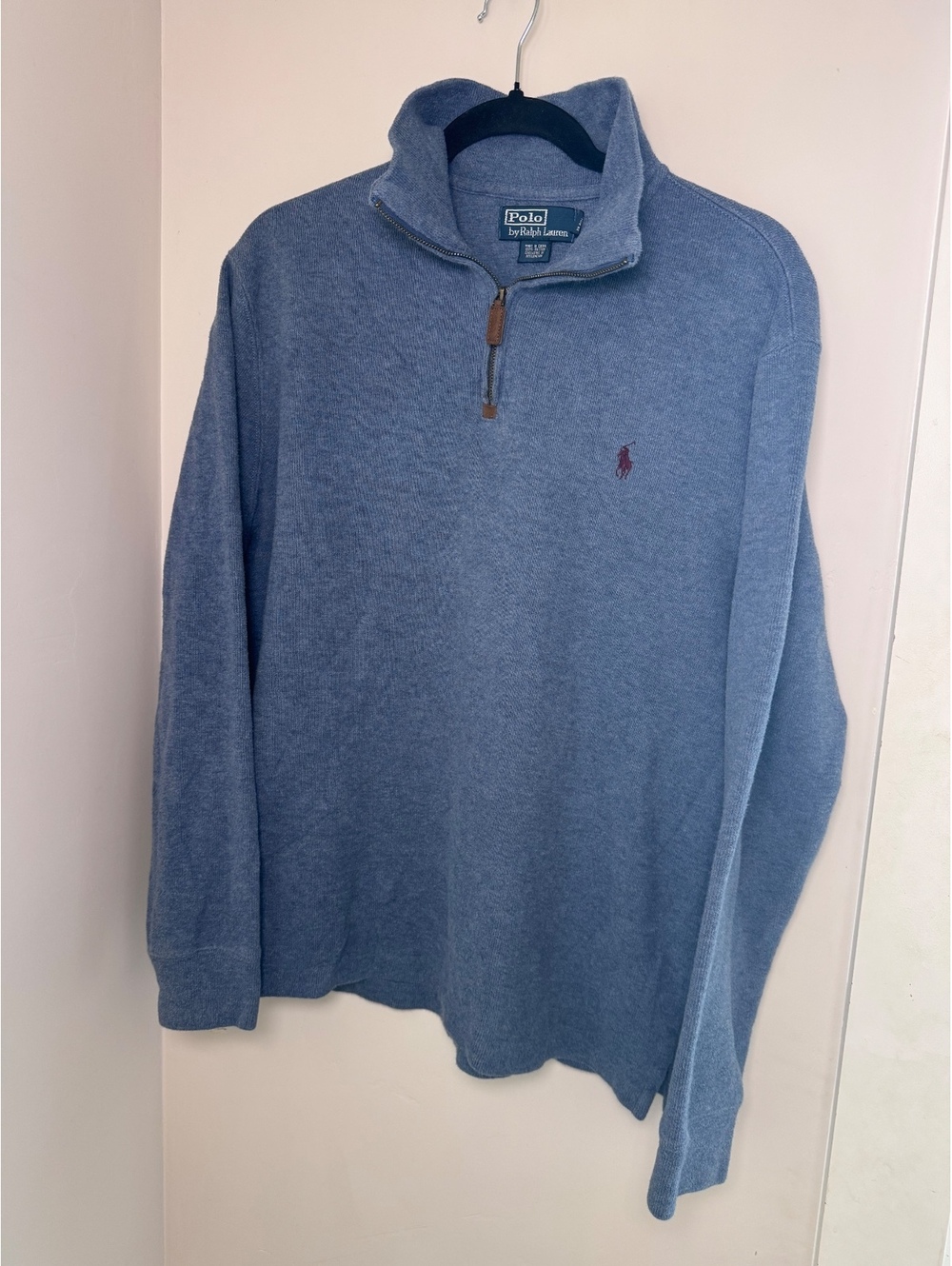 Polo Ralph Lauren Men’s M Heather Blue 100% Cotton Quarter Zip Pullover Sweater